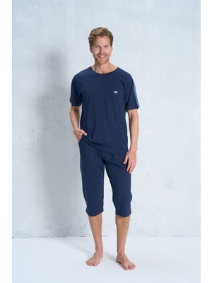 Over Sleep by Poleren Erkek Pijama Takımı Kapri & Bermuda Kısa Kol