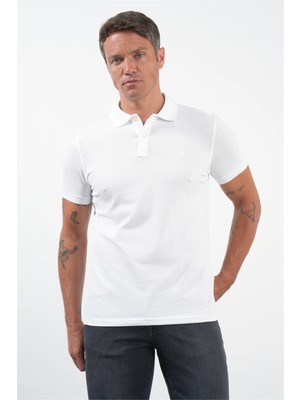 İmza Beyaz Polo Yaka Kısa Kol Cepsiz Slim Fit Pamuklu Tişört 1011260154