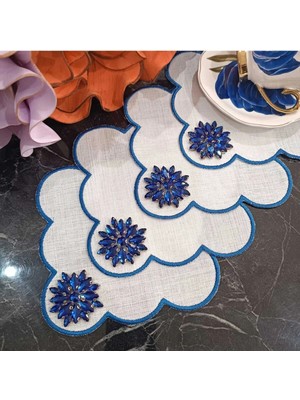 Lasetu Fleur De Pierre (Taş Çiçek) Saks Mavisi Renk Kahve Yanı Kokteyl Peçetesi Leke Tutmayan Kumaş 6 Adet