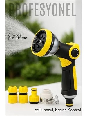 Svoria Store Profesyonel 8 Modelli Metal Basınçlı Sulama Tabancası Seti | Ayarlanabilir Jet | Hortum Konnekt�