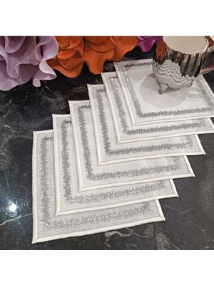 Lasetu Silver Simli Sigzak Desenli Kahve Yanı Peçetesi, Kokteyl Peçete, Sunum Peçetesi 6 Adettir.
