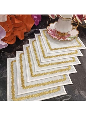 Lasetu Gold Simli Sigzak Desenli Kahve Yanı Peçetesi, Kokteyl Peçete, Sunum Peçetesi 6 Adettir.