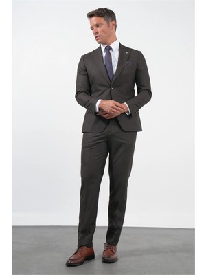 İmza Kahverengi 6 Drop Slim Fit Esnek Takım Elbise 1001260169