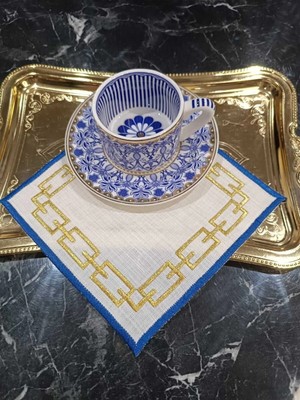 Lasetu Zincir Desenli Renkli Simle Işlenmiş Kahve Yanı, Kokteyl, Sunum Peçetesi 1 Adet