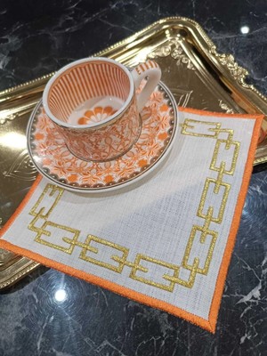 Lasetu Zincir Desenli Renkli Simle Işlenmiş Kahve Yanı, Kokteyl, Sunum Peçetesi 1 Adet