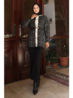 Missvalle Leopar Desenli Triko Takım Siyah 6147