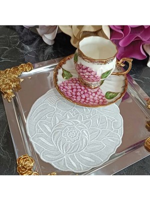 Lasetu Beyaz Iş Desenli Nilüfer Model Ekru Renkli Kokteyl Peçetesi ,kahve Yanı Peçetesi, Napkin 1 Adet