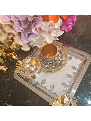 Lasetu Adreanna Silver Sim Işlemeli Kahve Yanı, Sunum Peçetesi ve Kokteyl Peçetesi 2 Adet