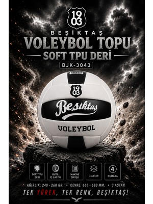 Avessa Lisanslı Beşiktaş Voleybol Topu Soft BJK-3043 – 4 Numara - Tpu Deri - 3 Astar - Dayanıklı Dış Kaplama