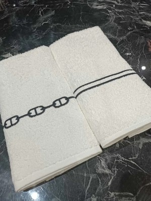 Lasetu Zincir ve Sargı Nakışlı Mutfak Havlusu Dekoratif Pamuklu 2 Adet Havlu