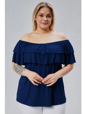 Curvy Trend Büyük Beden Madonna Yaka Viskon Bluz