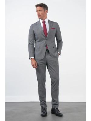 İmza Siyah-Beyaz Mono Yaka Düz Bez Ayağı 6 Drop Slim Fit Esnek Takım Elbise 1001260172
