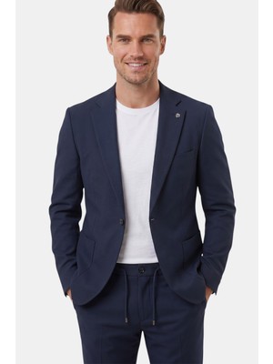 Deepsea Lacivert Premium Çizgi Dokulu Slim Fit Likralı 2’li Erkek Takım Elbise 2600821