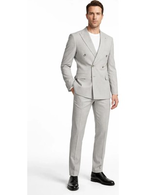İmza Gri 6 Drop Slim Fit Esnek Kruvaze Takım Elbise 1001260900