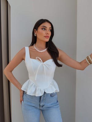 Esra Helvacı Askılı Fiyonk Bağcık Detaylı Bluz