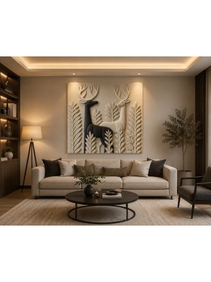 Othello Art Siyah Beyaz Geyik Figürlü Kanvas Tablo – Modern Doğa Temalı Salon, Ofis ve Antre Duvar Dekoru