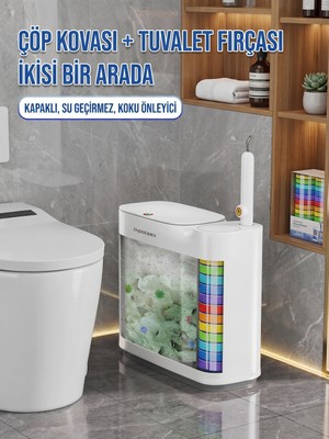 Mr. Güzellik Kartuşlu Tuvalet Fırçası ve Çöp Kovası Seti 2'si 1 Arada | Dokunmatik Kapaklı Hijyenik Wc Banyo Temi