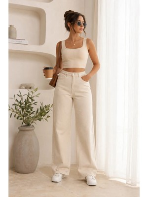 Layal My Beauty Alice Kadın Palazzo Power Likralı Süper Yüksek Bel Salaş Jeans Kot Pantolon Yeni Sezon 3