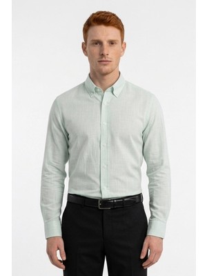 Uki Mint Keten , Confort Fit , Uzun Kol Gömlek