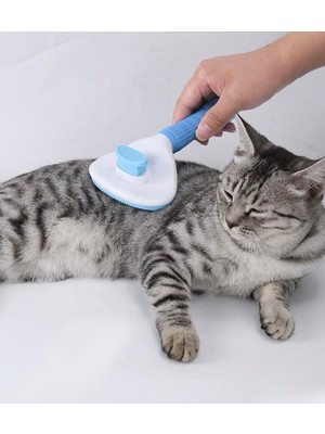 Deyhome Kedi Köpek Tüy Toplama Tarağı Kendini Temizleyen Düğmeli Pet Fırçası Paslanmaz Çelik Uçlu