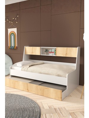 Setay Yavrulu Karyola, Viyole Kapaklı, Kitaplıklı Yavrulu Karyola - 90X200