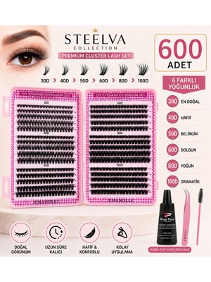 Steelva Takma Kirpik 600 Adet Kirpik Seti Kitap Model 30-40-50-60-80-100 D Farklı Boylar