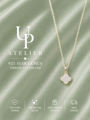 Up Atelier 925 Ayar Gümüş Ithal Zincirli Zirkon Taş Detaylı Yonca Model Kolye