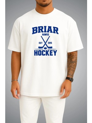 Bahriyeli Collection Oversize Off Campus Briar University Hawks Dı Laurentıs 66 Göğüs ve Sırt Baskılı Unisex T-Shirt