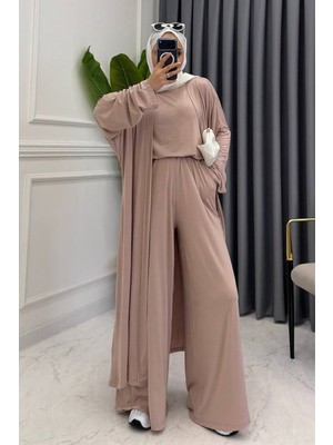 Balenbi Kadın Penye Uzun Hırka Bluz Geniş Paça Pantolon Abaya Takım 1217