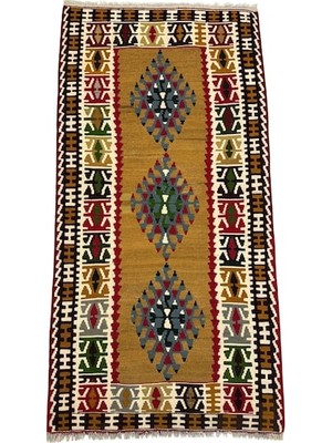 Burak Halı El Dokuma Sıfır Yahyalı Kilim 102X200 Kök Boya %100 Yün Kilim Renkli
