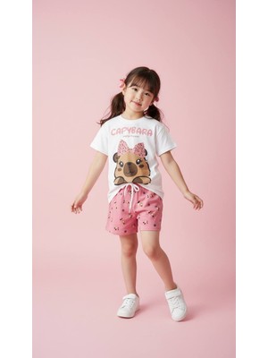 Poala Kids Capybara Şortlu Takım Kız Çocuk Alt Üst Takım