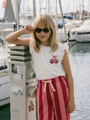 Poala Kids Kiraz Baskılı Crop Tişört Kız Çocuk T-Shirt