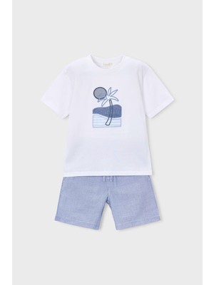 Mayoral Erkek Çocuk Nakışlı T-Shirt ve Şort Seti - Beyaz/mavi