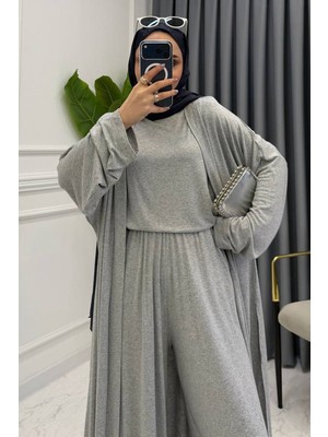 Balenbi Kadın Penye Uzun Hırka Bluz Geniş Paça Pantolon Abaya Takım 1217