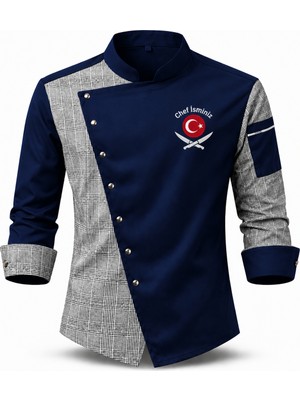 Mekaizen Chef Ceketi – Aşçı Üniforması, Aşçı Gömleği Aşçı Forması Asimetrik Tasarım Türk Bayraklı Nakış Hediyeli