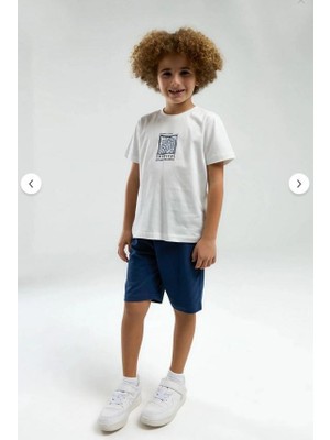 Ay Kids Aykidsclup Arnetta Erkek Çocuk Baskılı Beyaz Tişört & Şort Takım -3304-