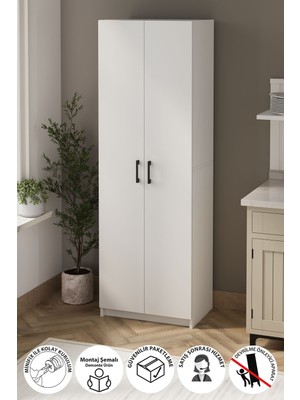 Bofigo 2 Kapaklı 6 Bölmeli Çok Amaçlı Dolap Çok Amaçlı Mutfak Dolabı Banyo Dolabı Yasemin Beyaz