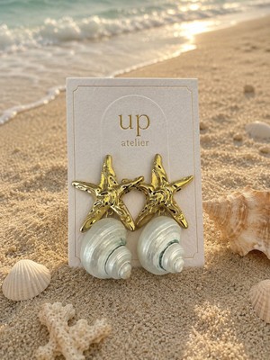 Up Atelier Deniz Temalı Gold Deniz Yıldızı Küpe Plaj Kombini