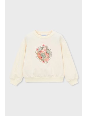 Mayoral Kız Çocuk Doğa Temalı Işıltılı Sweatshirt - Fildişi
