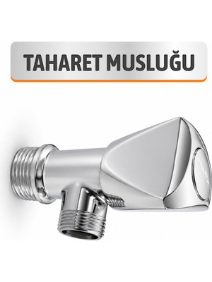 Badem10 Krom Star Taharet Musluğu Ara Musluk Flex Hortum Uyumlu Banyo Tuvalet Bağlantı Musluğu