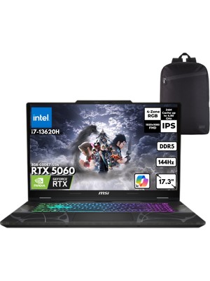 MSI Msı Cyborg 17 I7-13620H 48 -Gbddr5 2 Tbssd RTX5060 (8GB-GDDR7-55W) 17.3" Fhd 144Hz Windows 10 Pro + Qb Sırt Çantası B13WFKG-091XTRQB54