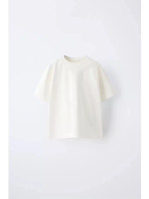 Poala Kids Oversize Unisex Beyaz Basic Tshirt Erkek Çocuk T-Shirt