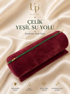 Up Atelier Yeşil Su Yolu Zircon Taşlı Çelik Bileklik 17CM+2CM Eklenebilir