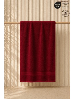 Ellaline Bordo Plaj Havlusu %100 Pamuk Sertifikalı Deniz & Havuz Havlu 70X140CM