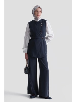 Armine Yelekli Fitted Takım Lacivert