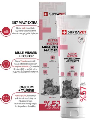 Supravet Kalsiyum Taurinli Multi Vitamin Macunu 100 Gr Hamile Yavru Kediler İçin 3 Boyutlu Özellik