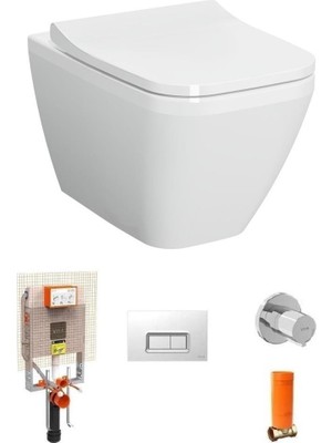 Vitra Integra Square Kare Asma Klozet + Slim Duroplast Yavaş Kapak + Gömme Rezervuar  Set