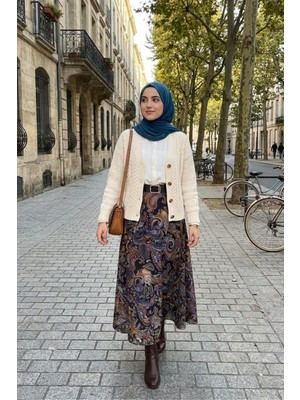 Zerogaprise Kadın Kemerli Asimetrik Etnik Desenli Tesettür Etek