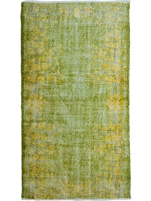 Kilim Co. Yeşil ve Sarı Renk Çiçek Desenli Vintage Isparta Halısı 120X215 cm (2.58 M²)
