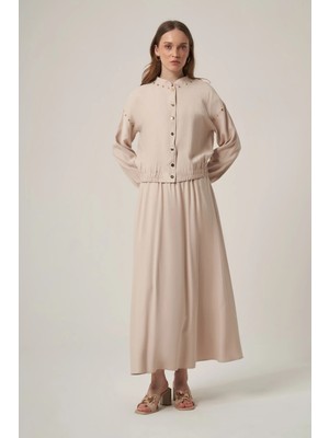 Ftz Women Kadın Tensel Keten Krok Detay Takım  Beige 31418
